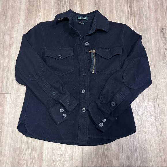 Ralph Lauren Wool 100% Navy Button Down 2 Elbow Patches Boys LG - Picture 4 of 10